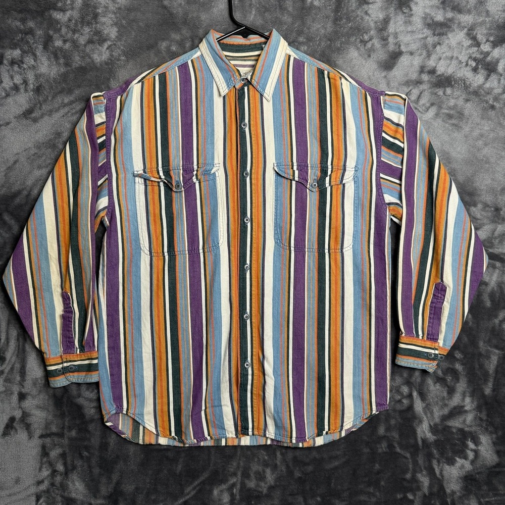 Vintage Blue Zone Double Pocket Long Sleeve Button Down Shirt Size Medium